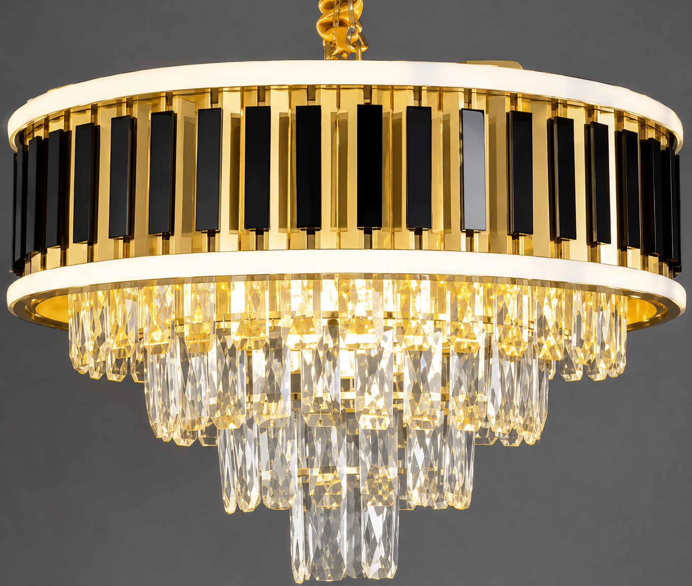 BLACK & GOLD DRUM STYLE CHANDELIER