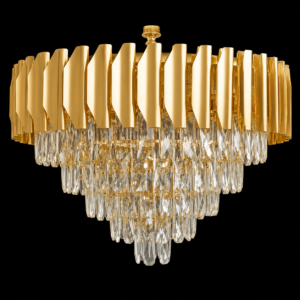 VERTICAL ROD GOLD CRYSTAL CHANDELIER