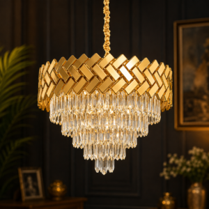 CHEVRON GOLD CRYSTAL CHANDELIER